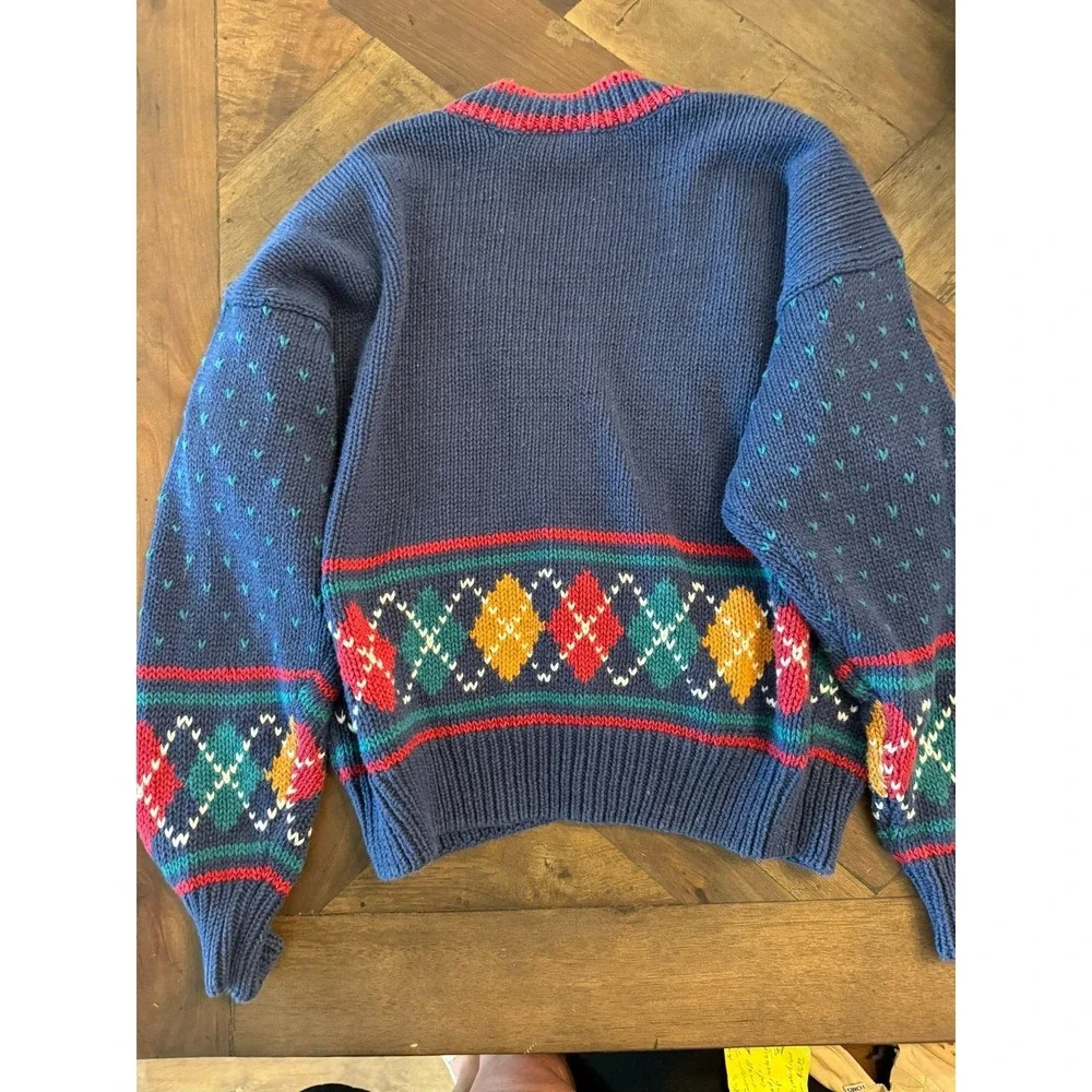 Vintage‎ 62 East Women Cardigan Sweater Size L Blue Preppy Red Accent - Picture 2 of 5